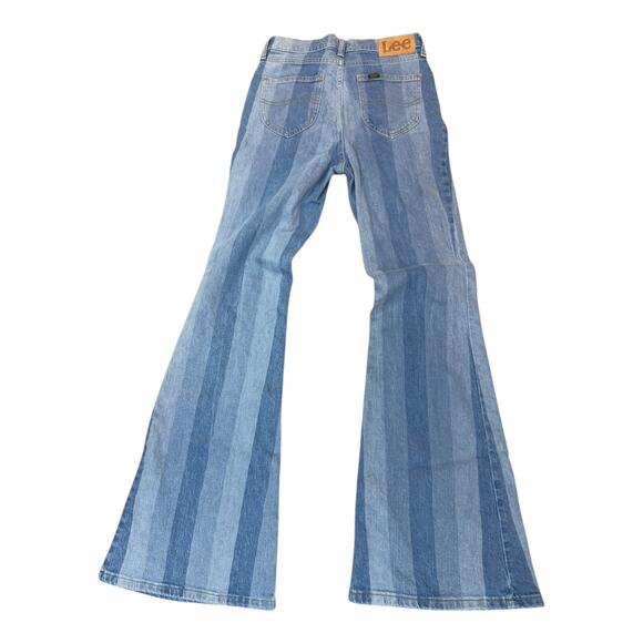 Lee Women’s High Rise Stripe Patchwork Flare Jeans US 0 Retro 70s Festival Boho - Picture 5 of 6